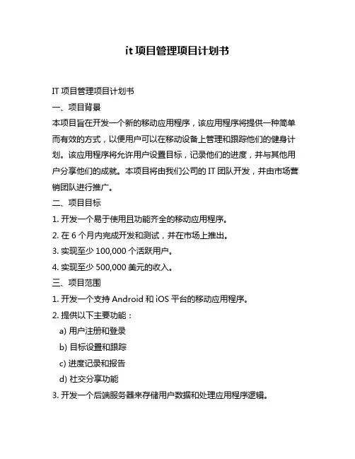 it项目管理项目计划书