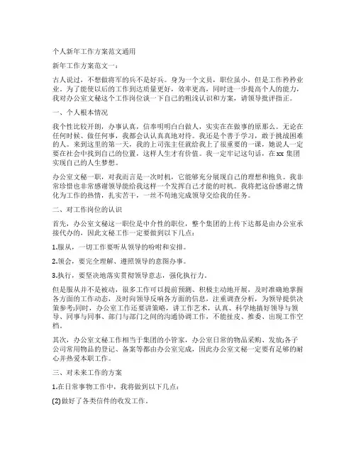 个人新年工作计划范文通用