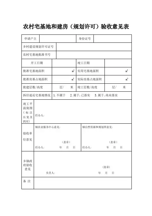 农村宅基地和建房(规划许可)验收意见表模板