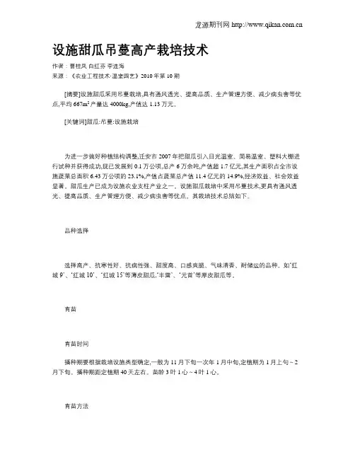 设施甜瓜吊蔓高产栽培技术