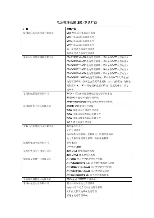 电池管理系统(BMS)生产厂家