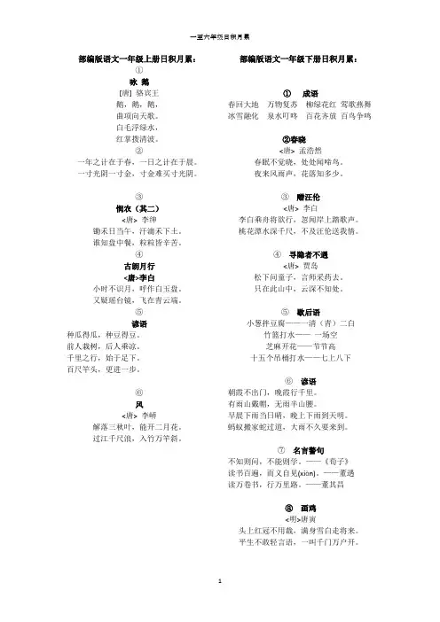 部编版人教版语文六年级小升初复习必背一至六年级日积月累古诗词谚语成语名言警句