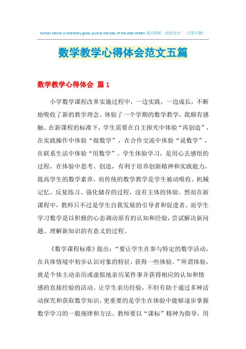 2021年数学教学心得体会范文五篇