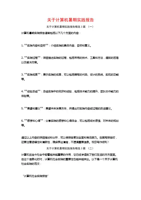 关于计算机暑期实践报告3篇