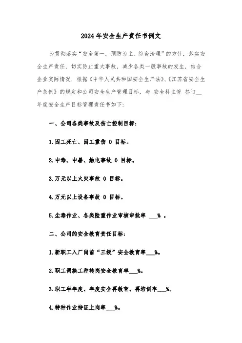 2024年安全生产责任书例文(7篇)