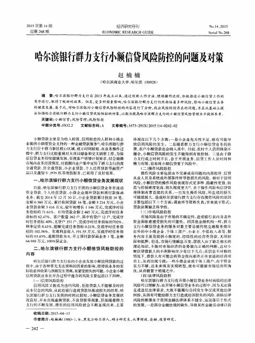 哈尔滨银行群力支行小额信贷风险防控的问题及对策