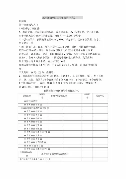 上海初中地理会考知识点.汇总-七年级第一学期