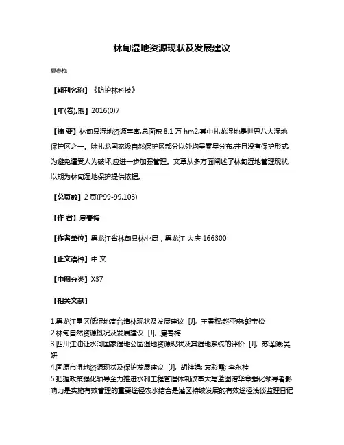 林甸湿地资源现状及发展建议