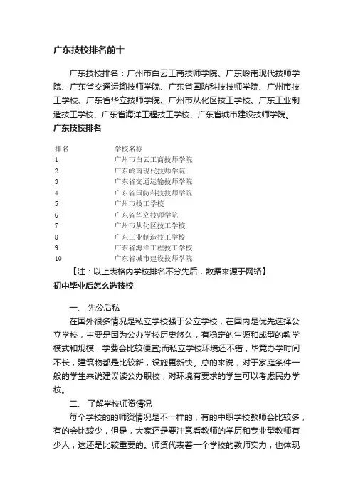 广东技校排名前十