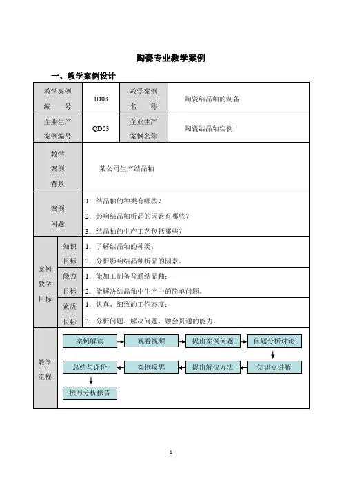 陶瓷专业教学案例-企业生产实际教学案例库