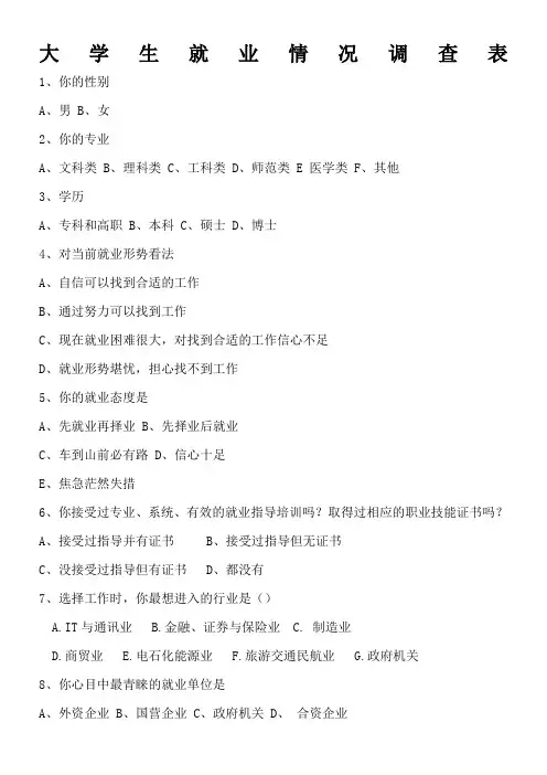 大学生就业情况调查表