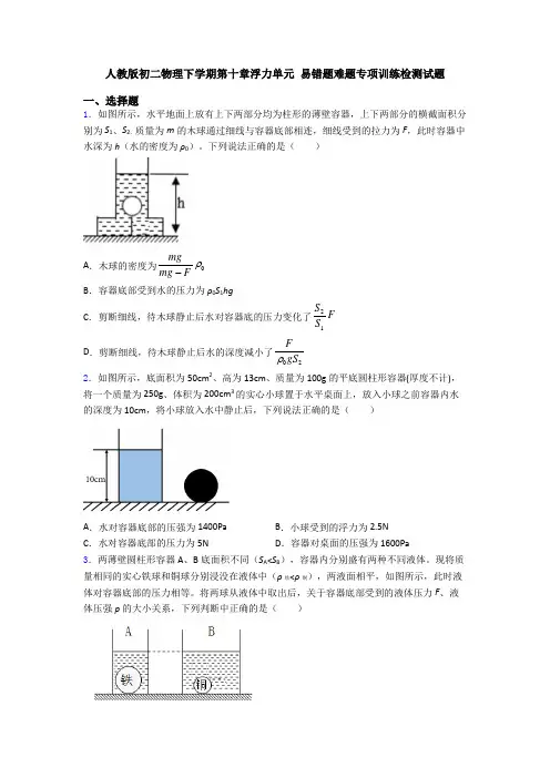 人教版初二物理下学期第十章浮力单元 易错题难题专项训练检测试题