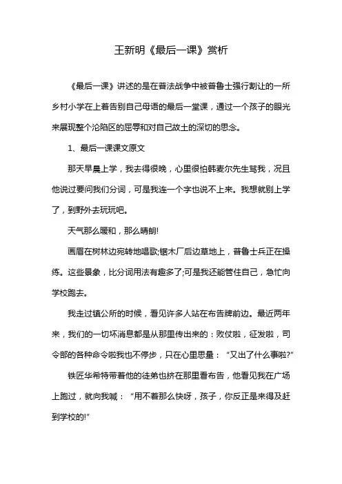 王新明《最后一课》赏析