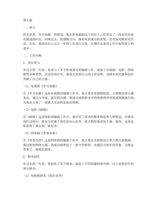 影视编剧的工作总结范文(3篇)