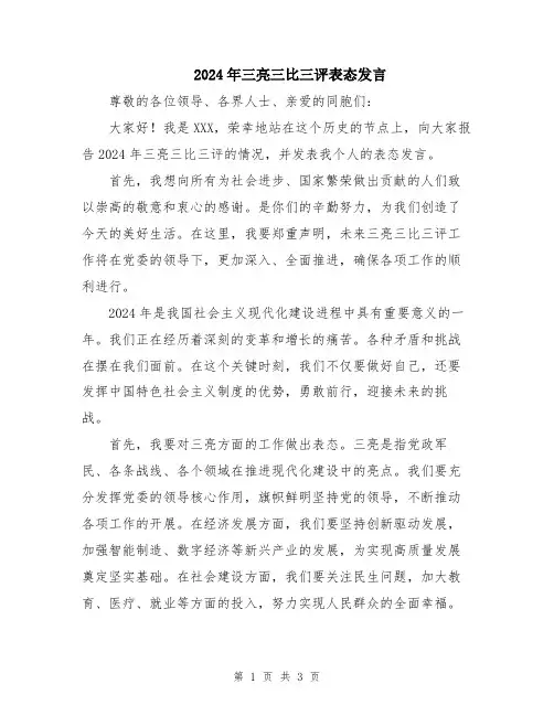 2024年三亮三比三评表态发言