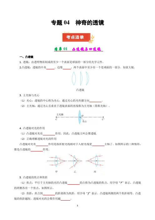 沪科版八年级物理上册  专题04 神奇的透镜【考点清单】