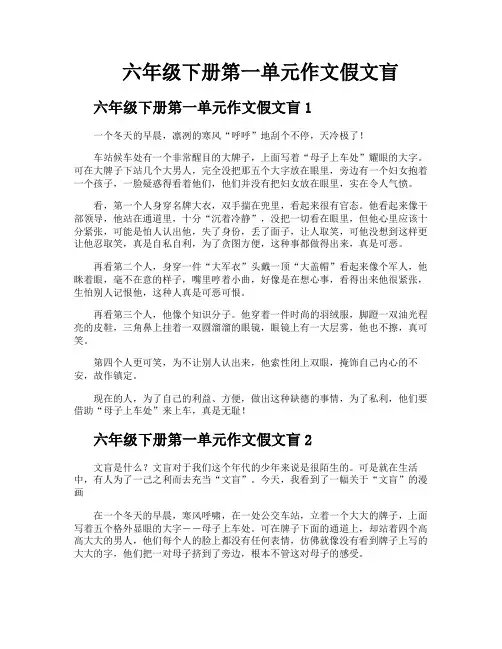 六年级下册第一单元作文假文盲