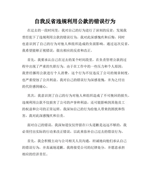 自我反省违规利用公款的错误行为