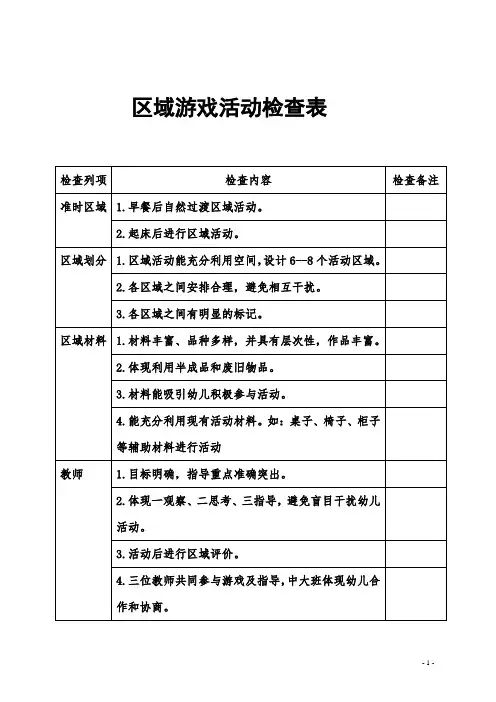 【必备收藏】区域游戏活动检查表