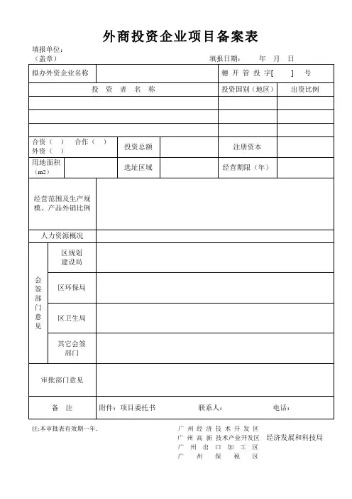 外商投资企业项目备案表