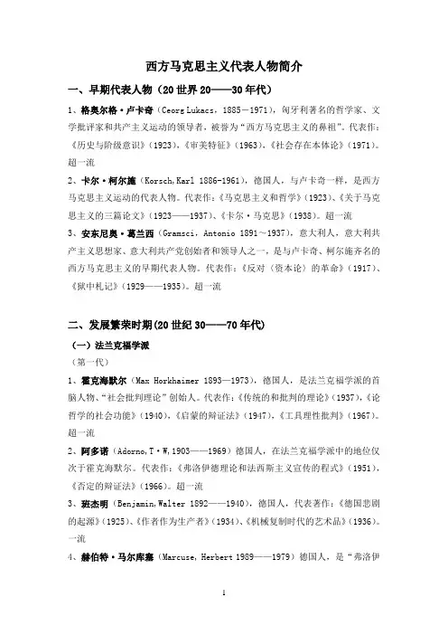 西方马克思主义代表人物