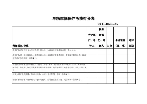 车辆维修保养考核评分表
