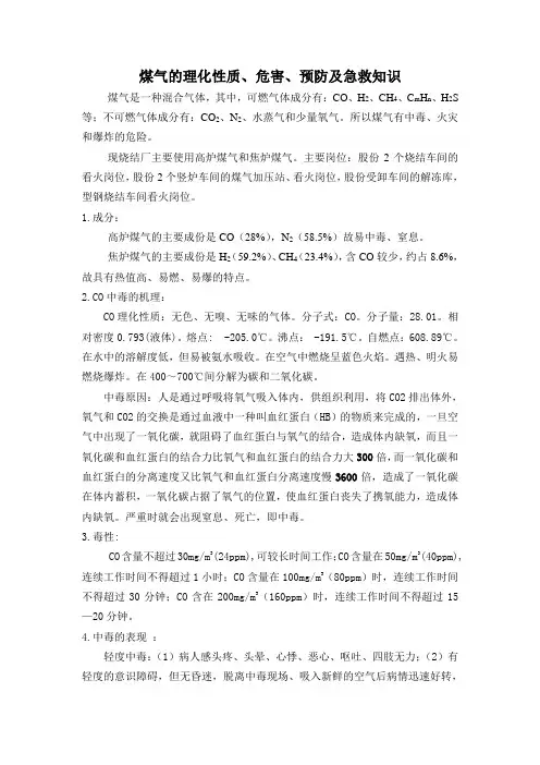 煤气的理化性质、危害、预防及急救知