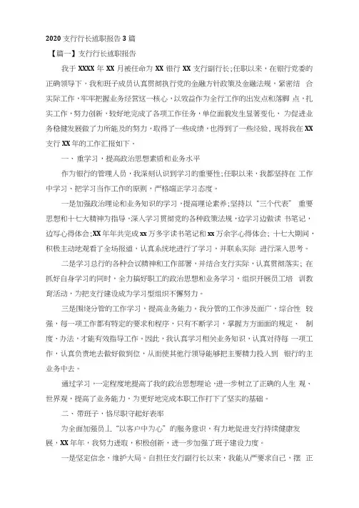 2020支行行长述职报告3篇