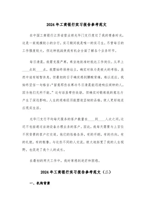 2024年工商银行实习报告参考范文（六篇）