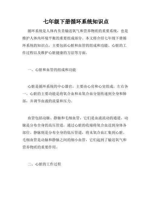 七年级下册循环系统知识点