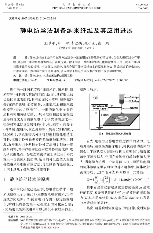 静电纺丝法制备纳米纤维及其应用进展