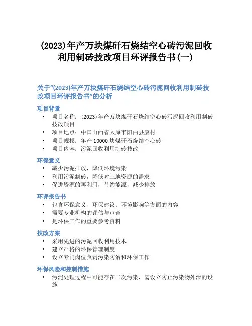 (2023)年产万块煤矸石烧结空心砖污泥回收利用制砖技改项目环评报告书(一)