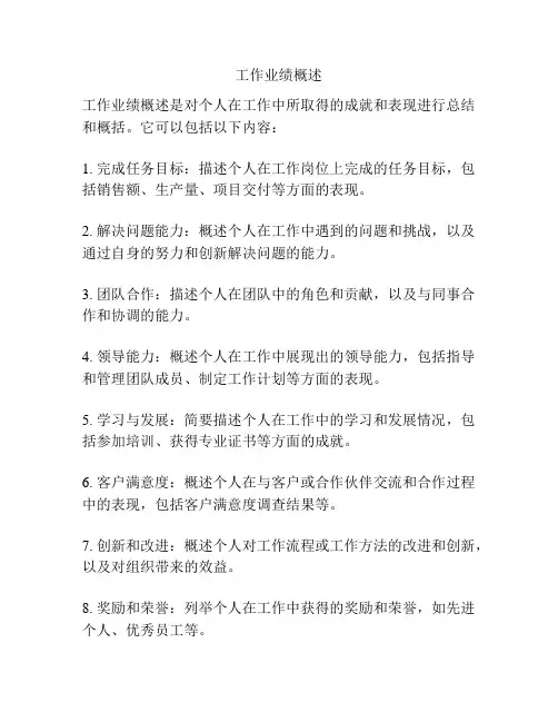 工作业绩概述