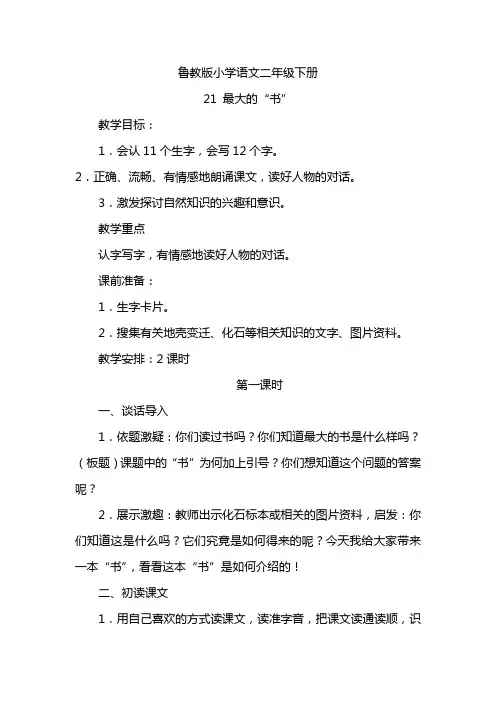 鲁教版小学语文二年级下册21最大的“书”