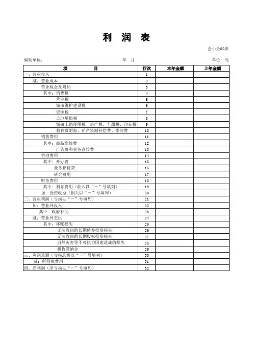 2013年最新小企业会计准则(利润表)