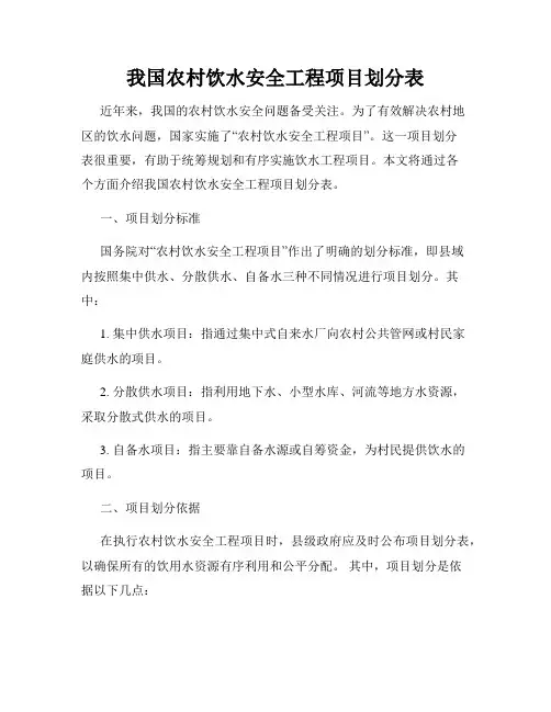我国农村饮水安全工程项目划分表