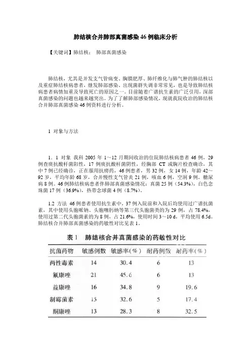 肺结核合并肺部真菌感染46例临床分析
