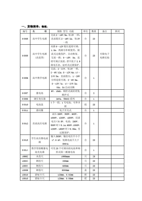 高中物理实验室器材列表分解