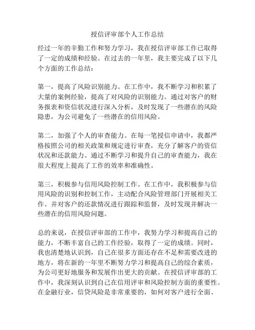 授信评审部个人工作总结