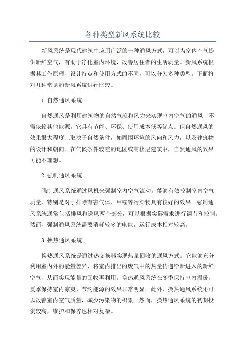 各种类型新风系统比较