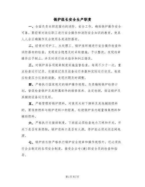 锅炉组长安全生产职责(5篇)