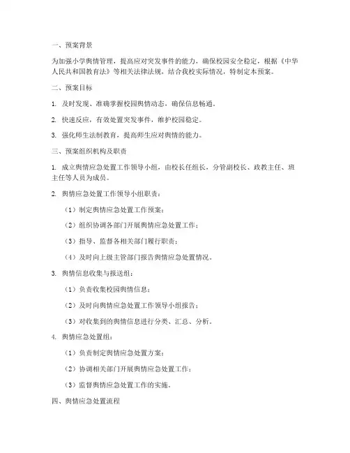 小学舆情应急处置工作预案