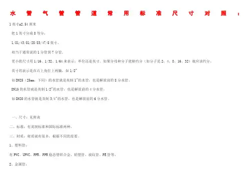 一般管道常用标准尺寸对照表-格式已好-直接打印