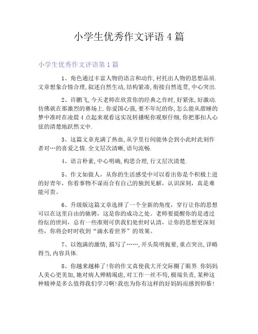小学生优秀作文评语4篇