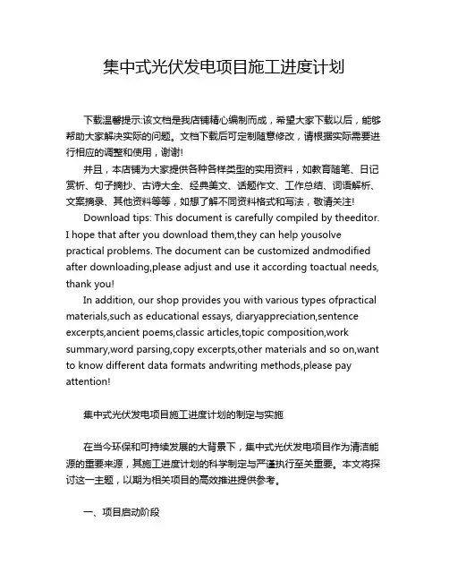 集中式光伏发电项目施工进度计划