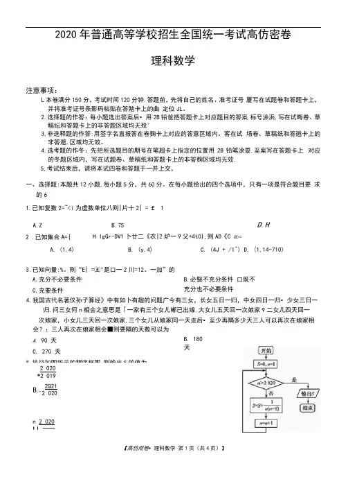 2020年高考_理科数学模拟试卷(含答案和解析)