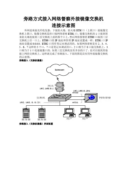 旁路方式接入网络督察外接镜像交换机连接示意图