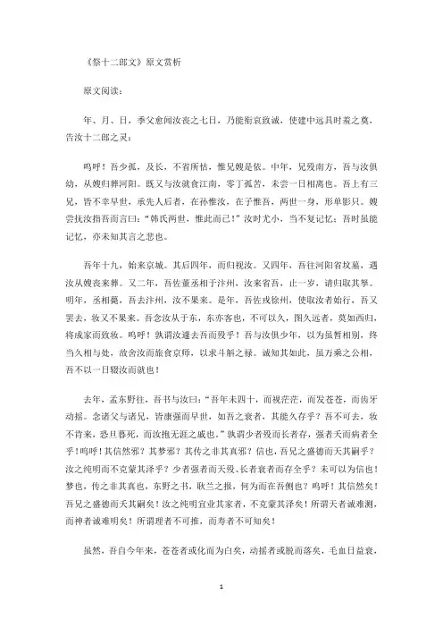 《祭十二郎文》原文赏析(最新)