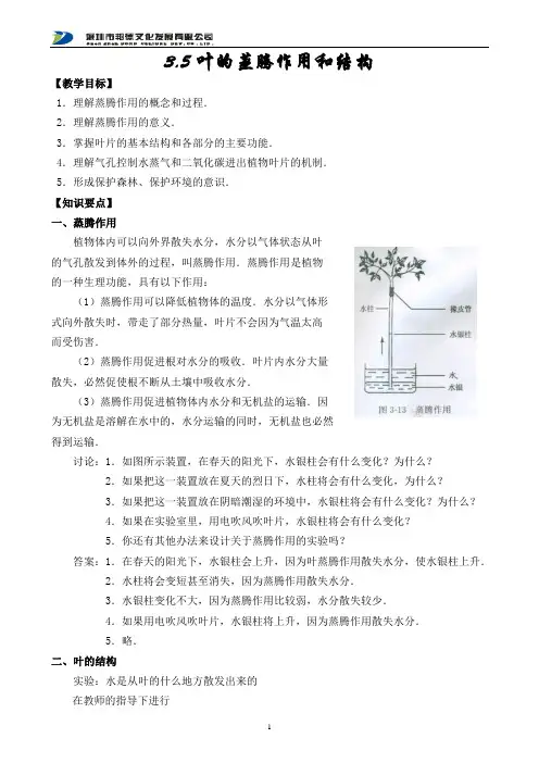 3.5叶的蒸腾作用和结构