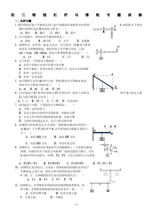 初三物理杠杆与滑轮专题训练
